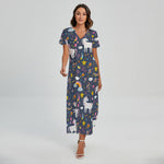 Unicorn Dream Cartoon Pattern Print Short Sleeve Maxi Dress