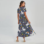 Unicorn Dream Cartoon Pattern Print Short Sleeve Maxi Dress