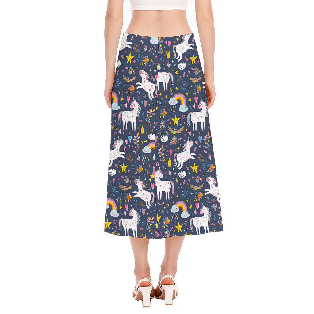 Unicorn Dream Cartoon Pattern Print Side Slit Midi Skirt