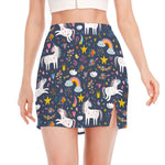 Unicorn Dream Cartoon Pattern Print Side Slit Mini Skirt