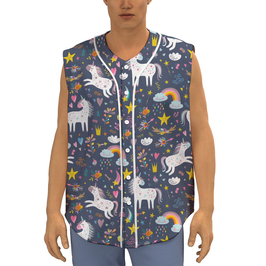 Unicorn Dream Cartoon Pattern Print Sleeveless Baseball Jersey