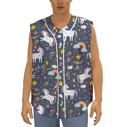 Unicorn Dream Cartoon Pattern Print Sleeveless Baseball Jersey