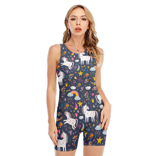 Unicorn Dream Cartoon Pattern Print Sleeveless One Piece Swimsuit