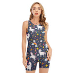 Unicorn Dream Cartoon Pattern Print Sleeveless One Piece Swimsuit