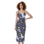 Unicorn Dream Cartoon Pattern Print Slim Fit Midi Cami Dress