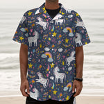 Unicorn Dream Cartoon Pattern Print Textured Short Sleeve Shirt