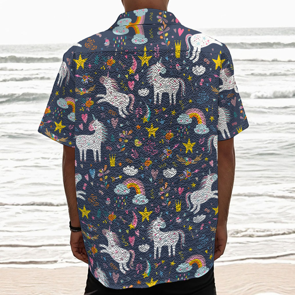 Unicorn Dream Cartoon Pattern Print Textured Short Sleeve Shirt