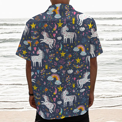 Unicorn Dream Cartoon Pattern Print Textured Short Sleeve Shirt