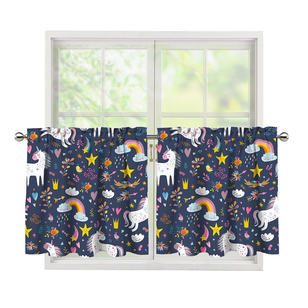 Unicorn Dream Cartoon Pattern Print Tier Curtains