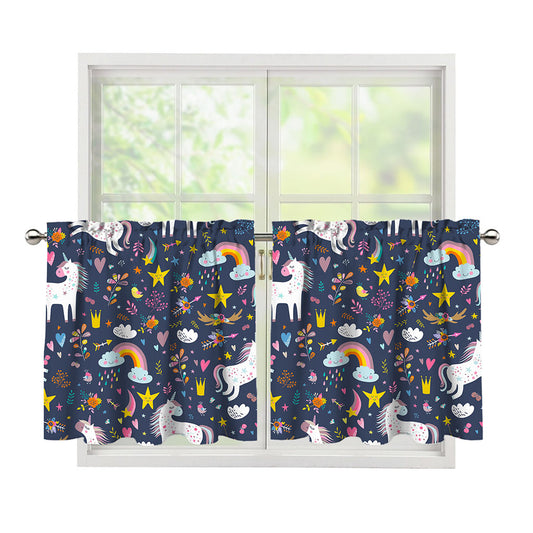 Unicorn Dream Cartoon Pattern Print Tier Curtains