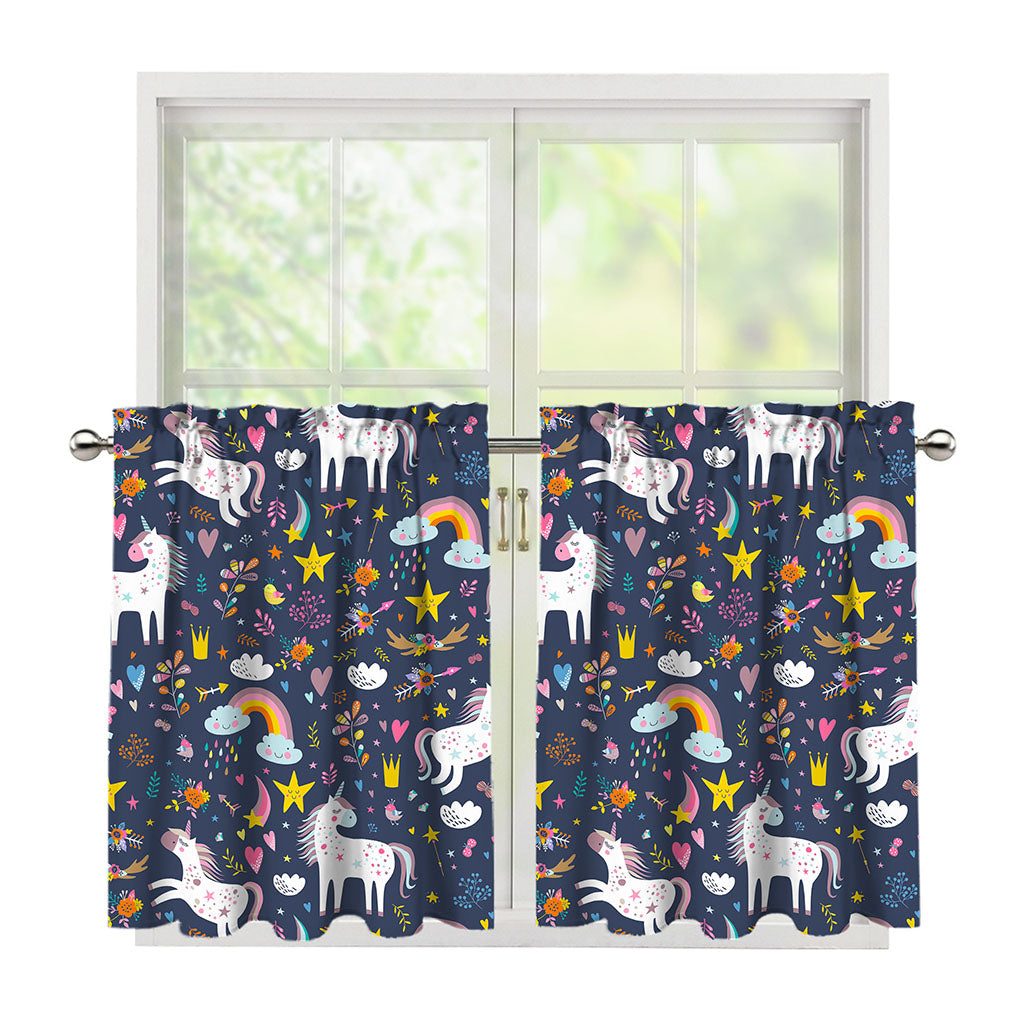 Unicorn Dream Cartoon Pattern Print Tier Curtains