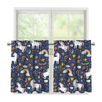Unicorn Dream Cartoon Pattern Print Tier Curtains