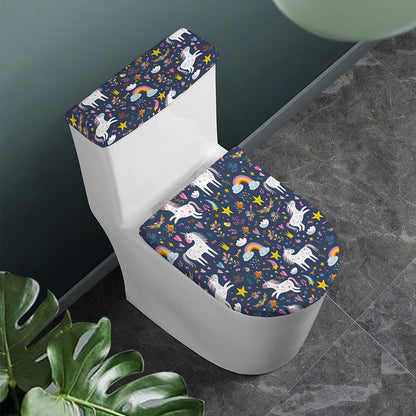 Unicorn Dream Cartoon Pattern Print Toilet Lid And Tank Cover Set