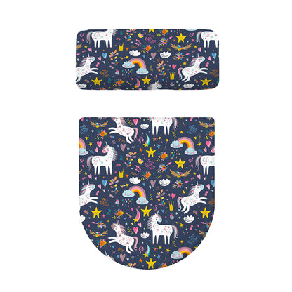 Unicorn Dream Cartoon Pattern Print Toilet Lid And Tank Cover Set