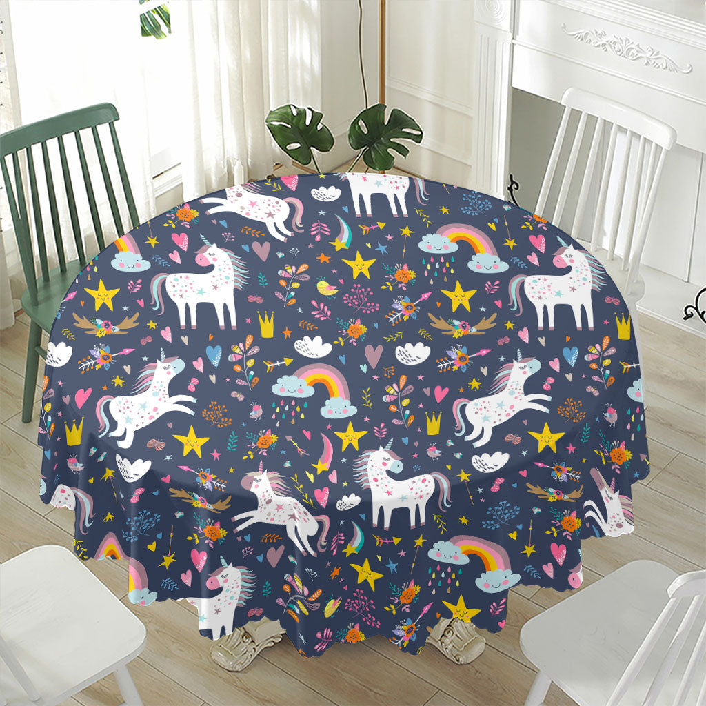 Unicorn Dream Cartoon Pattern Print Waterproof Round Tablecloth