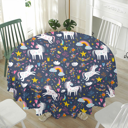 Unicorn Dream Cartoon Pattern Print Waterproof Round Tablecloth