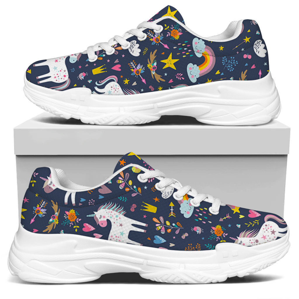 Unicorn Dream Cartoon Pattern Print White Chunky Shoes