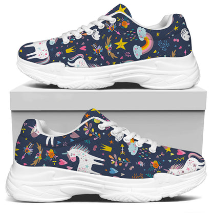 Unicorn Dream Cartoon Pattern Print White Chunky Shoes