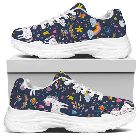 Unicorn Dream Cartoon Pattern Print White Chunky Shoes