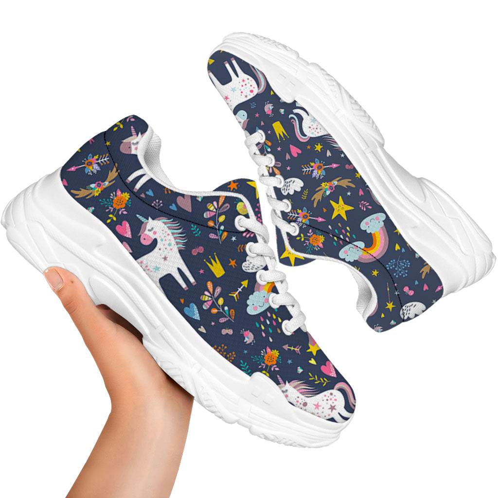 Unicorn Dream Cartoon Pattern Print White Chunky Shoes