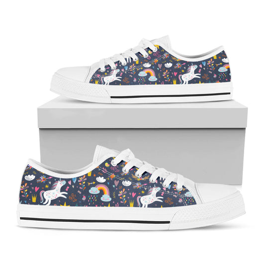 Unicorn Dream Cartoon Pattern Print White Low Top Sneakers