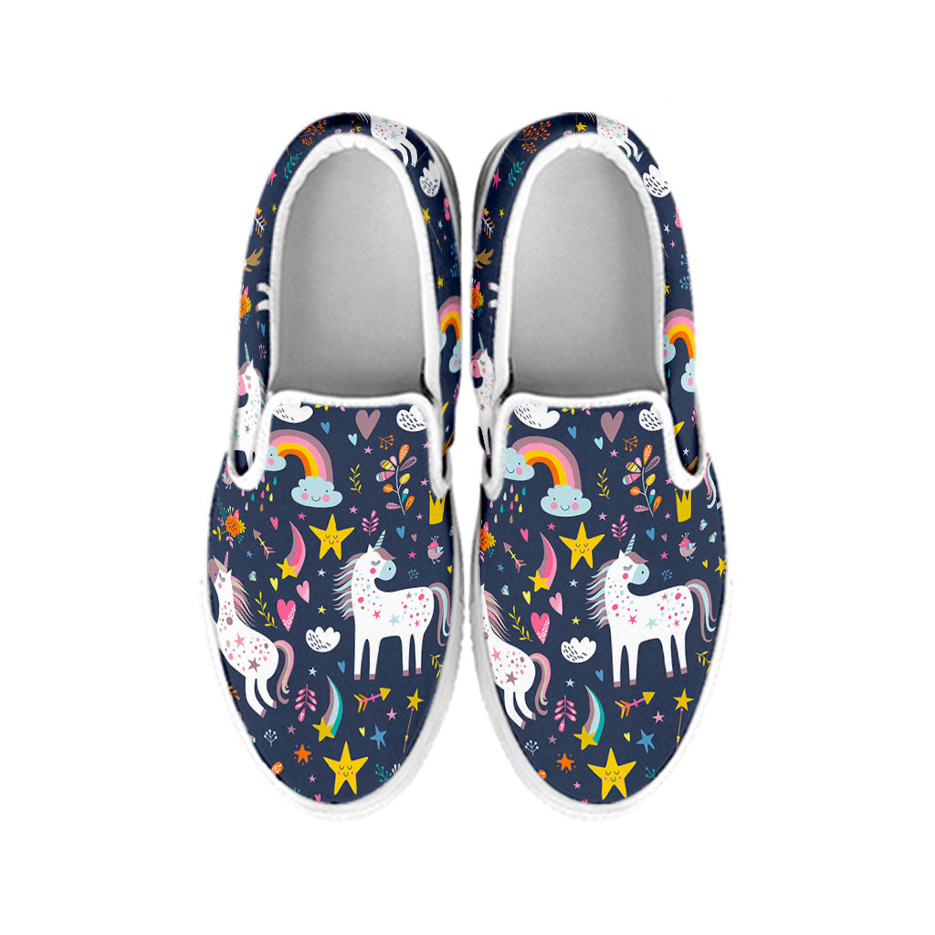 Unicorn Dream Cartoon Pattern Print White Slip On Sneakers