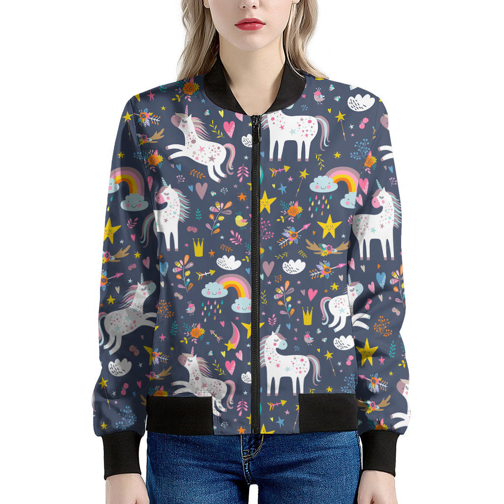 Unicorn Dream Cartoon Pattern Print Women's Bomber Jacket