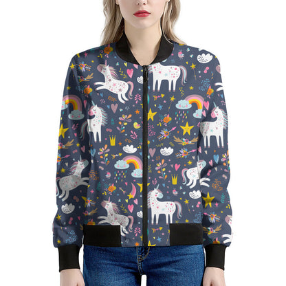 Unicorn Dream Cartoon Pattern Print Women's Bomber Jacket