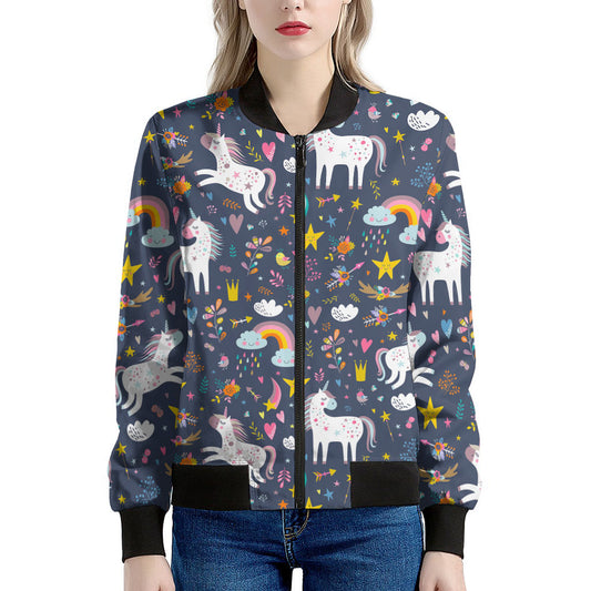 Unicorn Dream Cartoon Pattern Print Women's Bomber Jacket