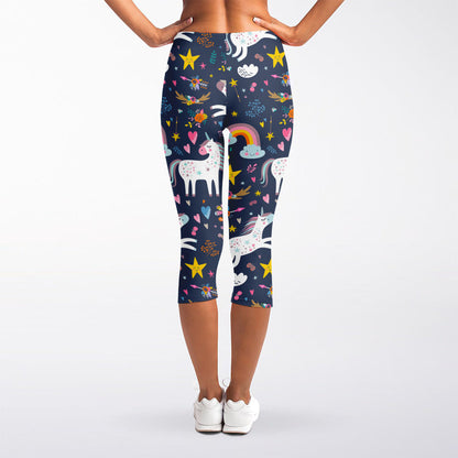 Unicorn Dream Cartoon Pattern Print Women's Capri Leggings