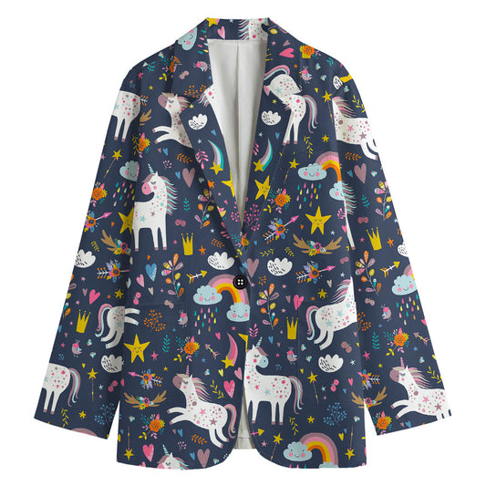 Unicorn Dream Cartoon Pattern Print Women's Cotton Blazer