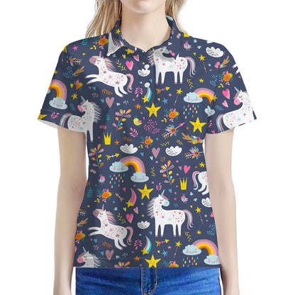 Unicorn Dream Cartoon Pattern Print Women's Polo Shirt
