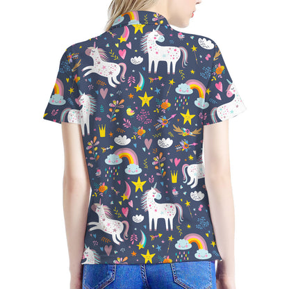 Unicorn Dream Cartoon Pattern Print Women's Polo Shirt