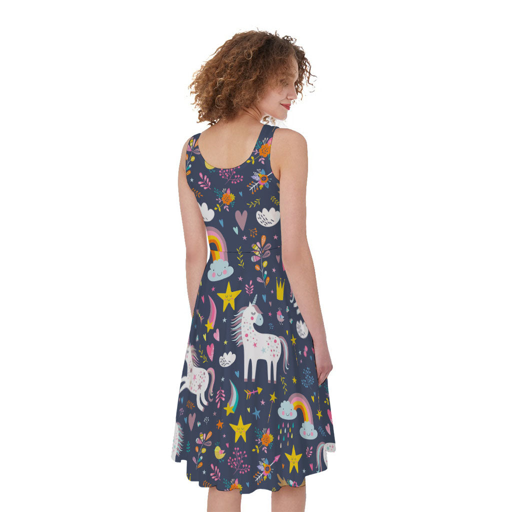 Unicorn Dream Cartoon Pattern Print Women's Sleeveless Dress