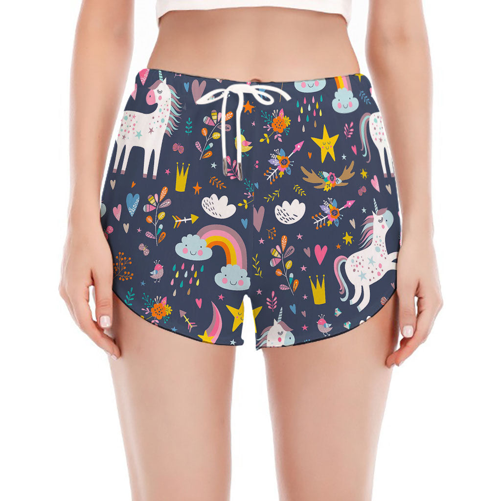 Unicorn Dream Cartoon Pattern Print Women's Split Running Shorts