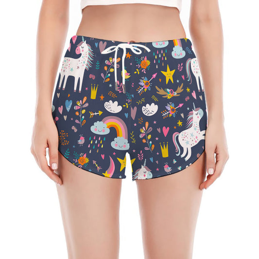 Unicorn Dream Cartoon Pattern Print Women's Split Running Shorts