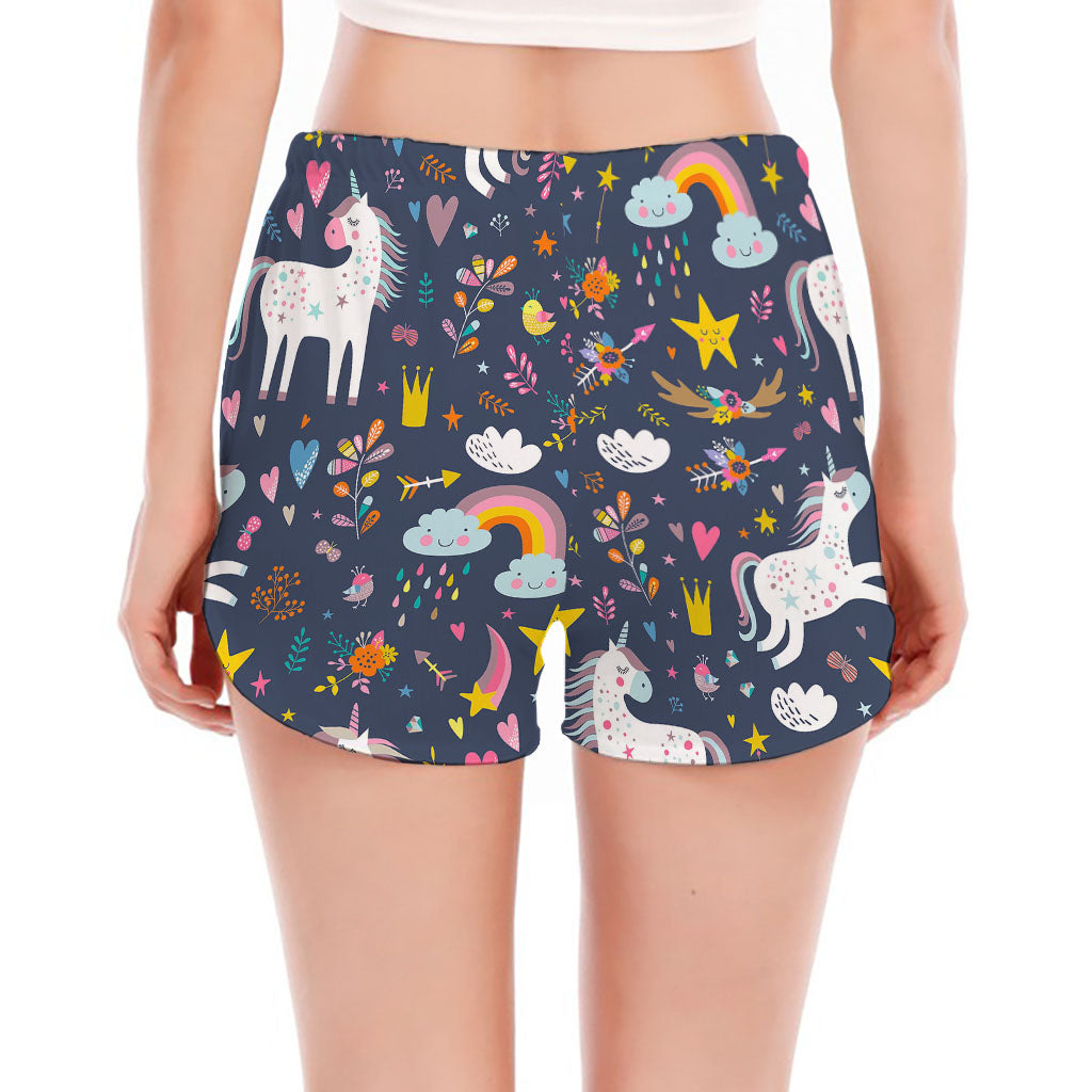 Unicorn Dream Cartoon Pattern Print Women's Split Running Shorts
