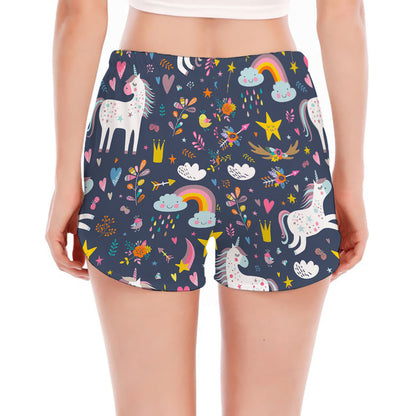 Unicorn Dream Cartoon Pattern Print Women's Split Running Shorts