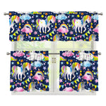 Unicorn Night Festival Pattern Print 3 Piece Kitchen Curtains