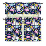 Unicorn Night Festival Pattern Print 3 Piece Kitchen Curtains