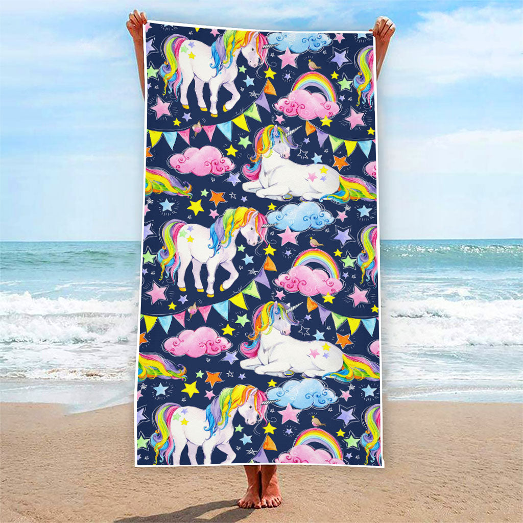 Unicorn Night Festival Pattern Print Beach Towel