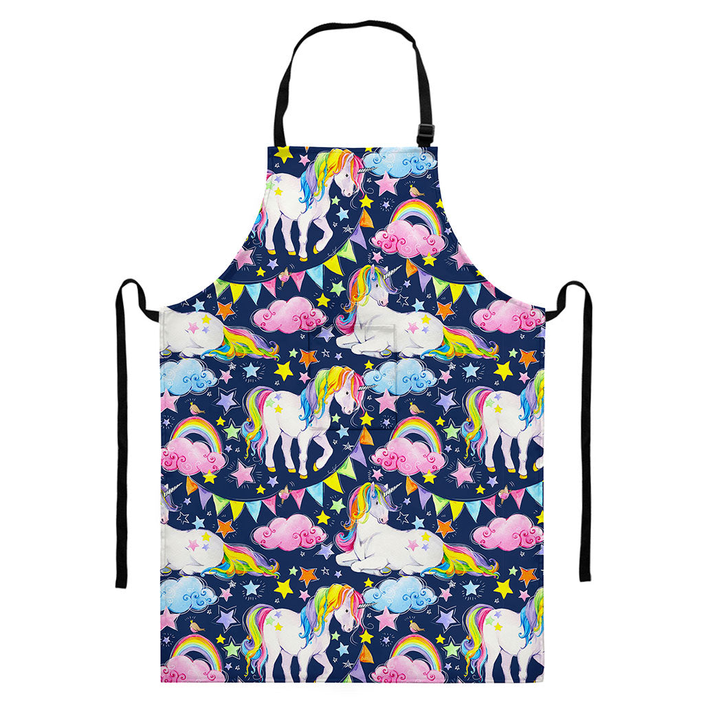 Unicorn Night Festival Pattern Print Bib Apron With Pocket