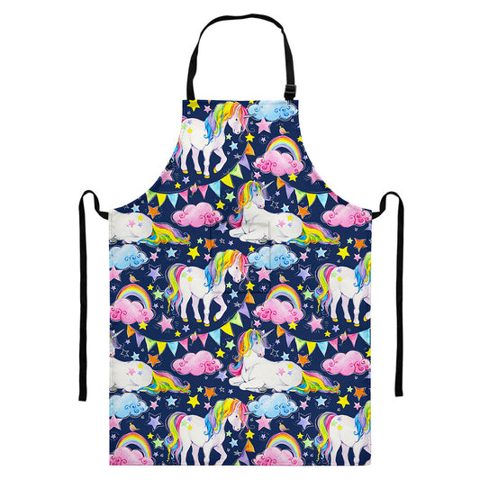 Unicorn Night Festival Pattern Print Bib Apron With Pocket