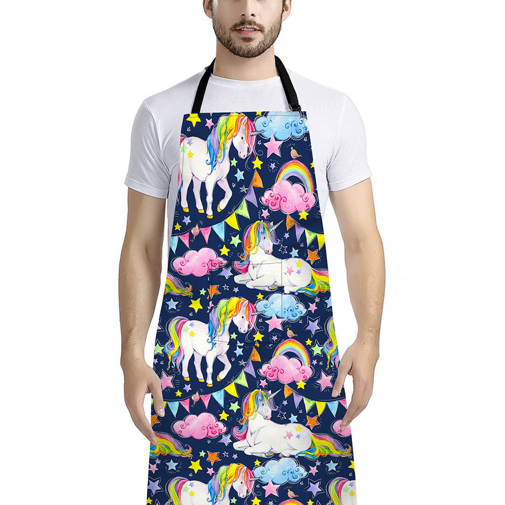 Unicorn Night Festival Pattern Print Bib Apron With Pocket
