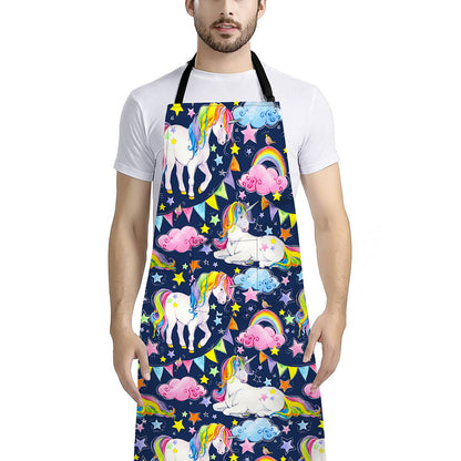 Unicorn Night Festival Pattern Print Bib Apron With Pocket