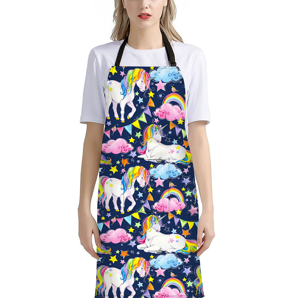 Unicorn Night Festival Pattern Print Bib Apron With Pocket
