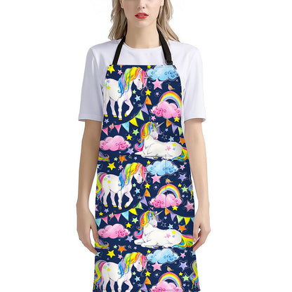 Unicorn Night Festival Pattern Print Bib Apron With Pocket