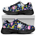 Unicorn Night Festival Pattern Print Black Chunky Shoes