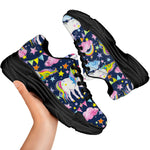 Unicorn Night Festival Pattern Print Black Chunky Shoes