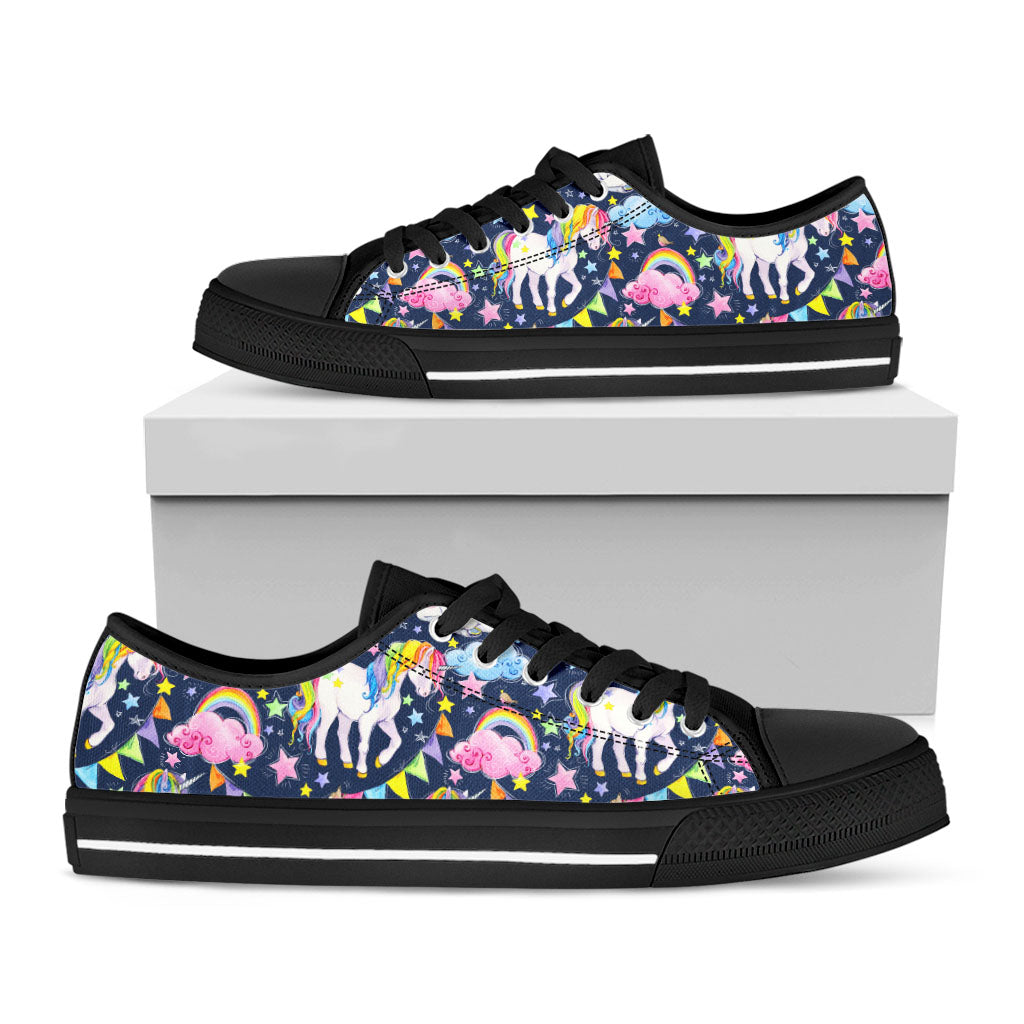 Unicorn Night Festival Pattern Print Black Low Top Sneakers